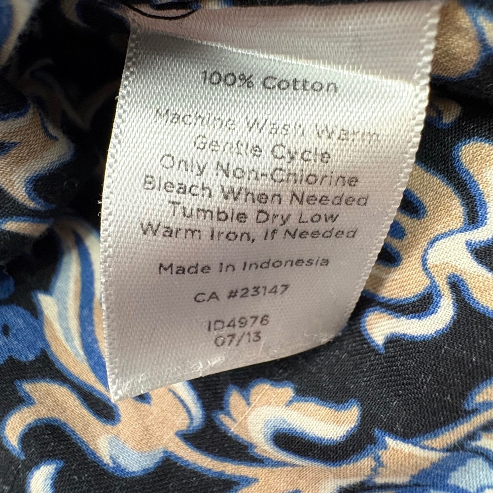 Talbots Black Floral Print V-Neck Blouse with Blue and Cream Accents - Picture 5 of 9